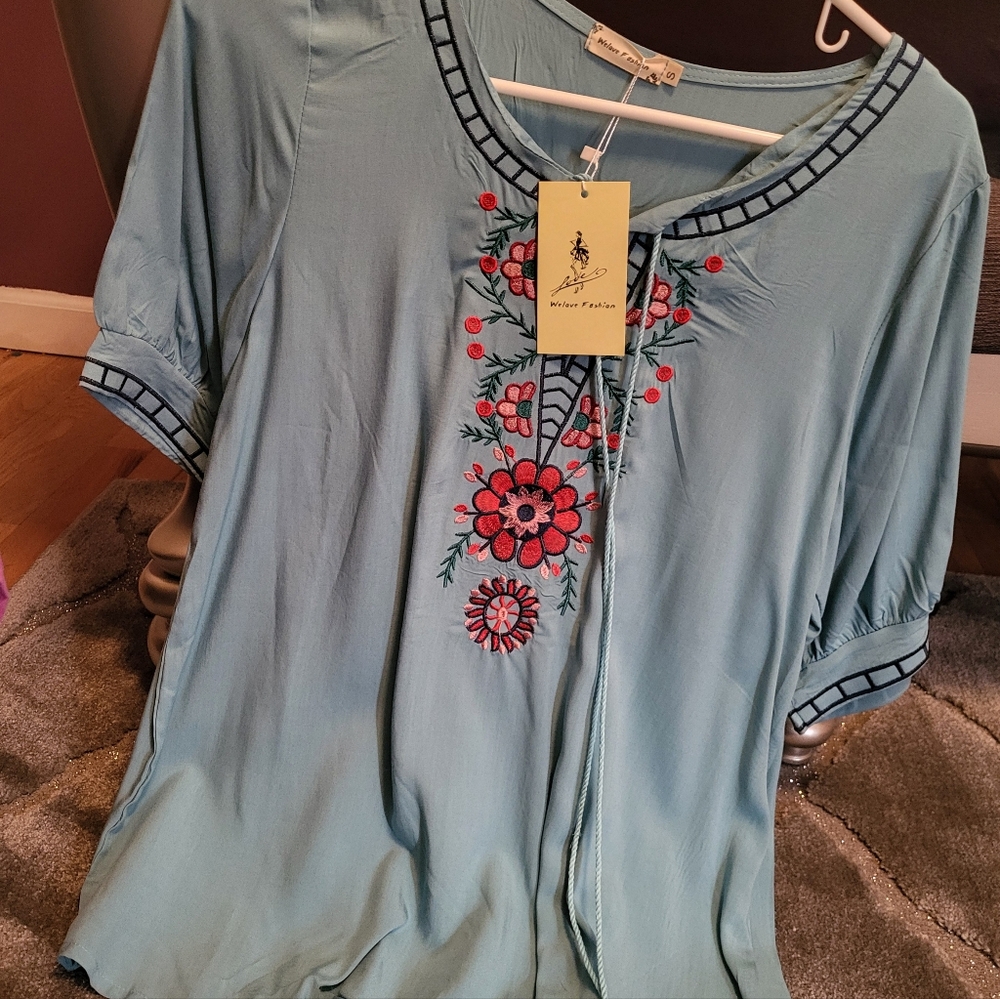 Womens boho style teal top
